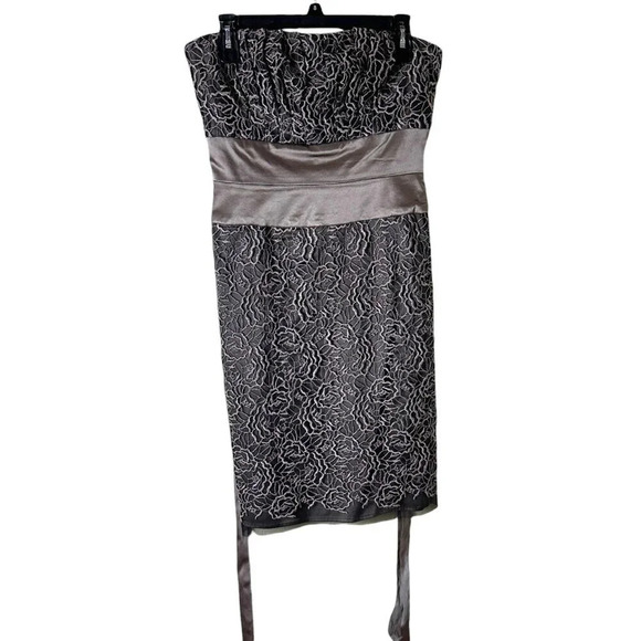 NWT Nordstrom SUZI CHIN Brown Lace & Satin Strapless Cocktail Dress Size 8 - Picture 1 of 10